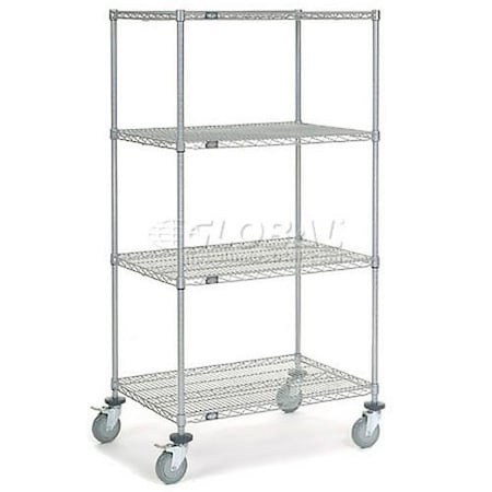 Nexel 4 Shelf Truck, Chrome, 36inW x 24inD x 69inH, Polyurethane Swivel Casters, 2 Brakes 168218B